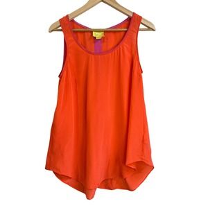 Maeve Anthropologie Orange Pink 100% Silk Tank Top Women's Size 6